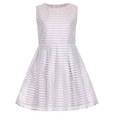 grey Embellished Stripes Party Dress